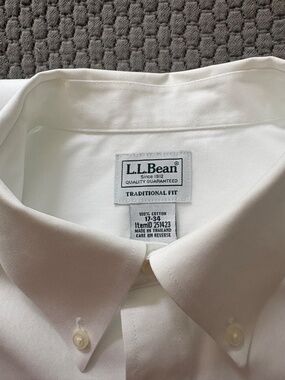 LL Bean Wrinkle-Free Oxford Shirt 17-34 White Long Sleeve Cotton Traditional Fit